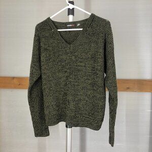 Devoted Peakaboo Collar Dark Green Black VNeck Knit Sweater Sz‎ M